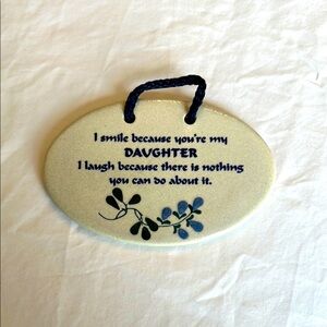 Mountain Meadows Pottery Oval Plaque with Blue Cord. Very cute gift for daughter